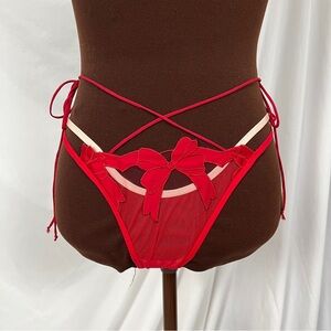 For Love and Lemons x Victoria's Secret Acacia Red Bow Thong Panty NWT Sz M